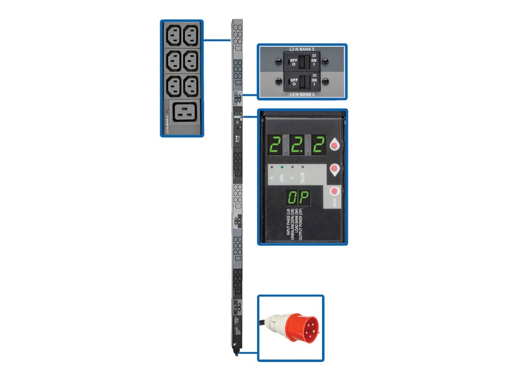 Eaton Tripp Lite Series PDU 3-Phase Metered 220/230V 22.2kW 32A IEC309 36 C13; 6 C19 0U - Vertical rackmount - Stromverteilungseinheit (Rack - einbaufähig)