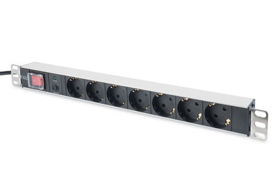 [DN-95403] DIGITUS Steckdosenleiste mit Aluminiumprofil und Überlastschutz, 7-fach Schutzkontaktsteckdose, 2 m Zuleitung Schutzkontaktstecker