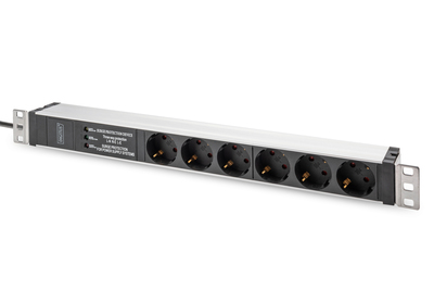 [DN-95432] DIGITUS Steckdosenleiste mit Aluminiumprofil und Überspannungsschutz, integrierter Netzfilter, 6-fach Schutzkontaktsteckdose, 2 m Zuleitung Schutzkontaktstecker
