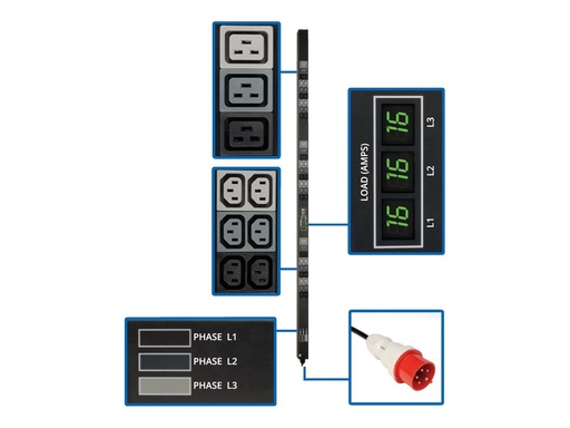 [PDU3XMV6G20] Eaton Tripp Lite Series PDU 3-Phase Metered 240V/230V/220V 11.5kW C13 C19 Vertical 0URM - Vertical rackmount - Stromverteilungseinheit (Rack - einbaufähig)