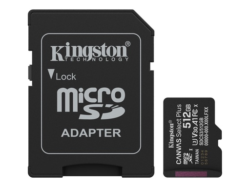 [SDCS3/512GB] Kingston Canvas Select Plus - Flash-Speicherkarte (microSDXC-an-SD-Adapter inbegriffen)