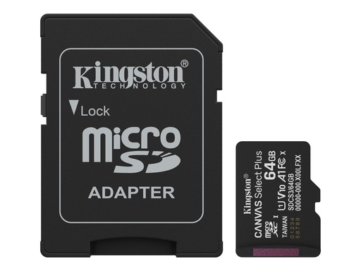 [SDCS3/64GB] Kingston Canvas Select Plus - Flash-Speicherkarte (microSDXC-an-SD-Adapter inbegriffen)